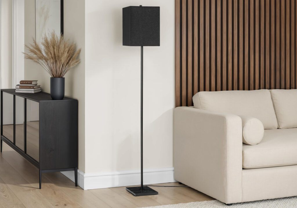 Lighting, 62″H, Floor Lamp, Black Metal, Black Shade, Contemporary
