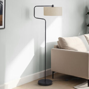 Lighting, 61"H, Floor Lamp, Black Metal, Beige Shade, Contemporary, Modern