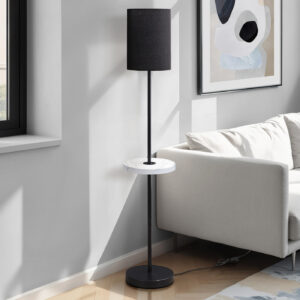 Lighting, 62"H, Floor Lamp, Usb Port Included, Black Metal, White Marble, Contemporary, Modern