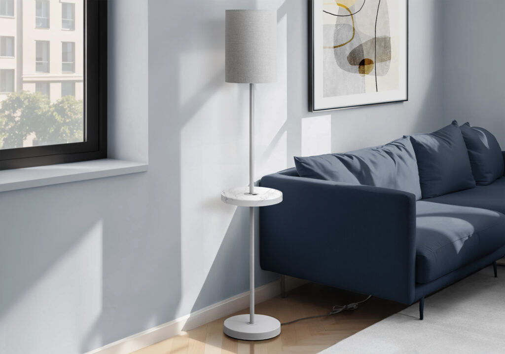 Lighting, 62″H, Floor Lamp, Usb Port Included, Grey Metal, White Marble, Contemporary, Modern