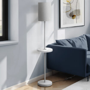 Lighting, 62"H, Floor Lamp, Usb Port Included, Grey Metal, White Marble, Contemporary, Modern