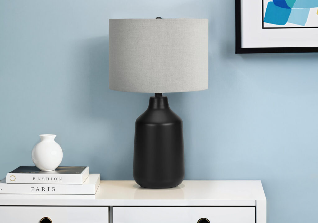 Lighting, 24″H, Table Lamp, Black Concrete, Grey Shade, Contemporary