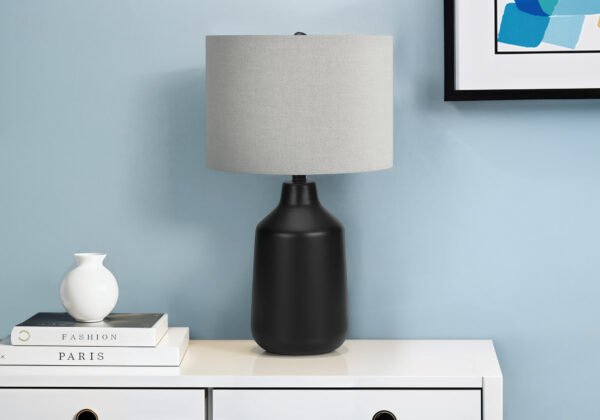 Lighting, 24″H, Table Lamp, Black Concrete, Grey Shade, Contemporary