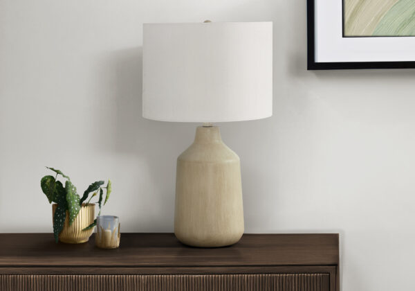 Lighting, 24″H, Table Lamp, Beige Concrete, Ivory / Cream Shade, Contemporary