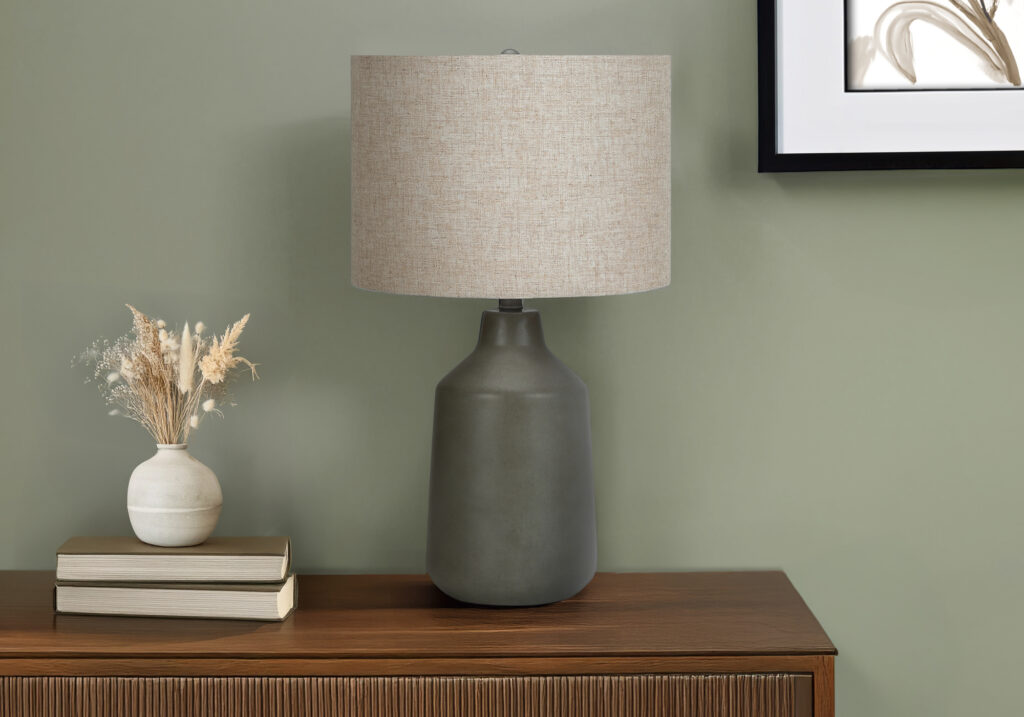 Lighting, 24″H, Table Lamp, Grey Concrete, Beige Shade, Contemporary