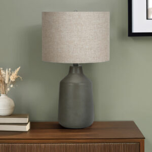 Lighting, 24"H, Table Lamp, Grey Concrete, Beige Shade, Contemporary