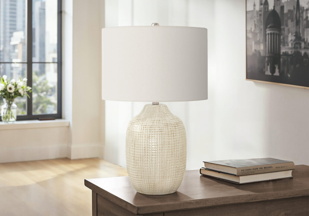 Lighting, 26″H, Table Lamp, Cream Ceramic, Ivory / Cream Shade, Contemporary