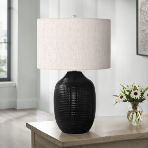 Lighting, 26"H, Table Lamp, Black Ceramic, Ivory / Cream Shade, Contemporary