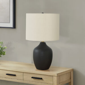 Lighting, 22"H, Table Lamp, Black Ceramic, Ivory / Cream Shade, Transitional