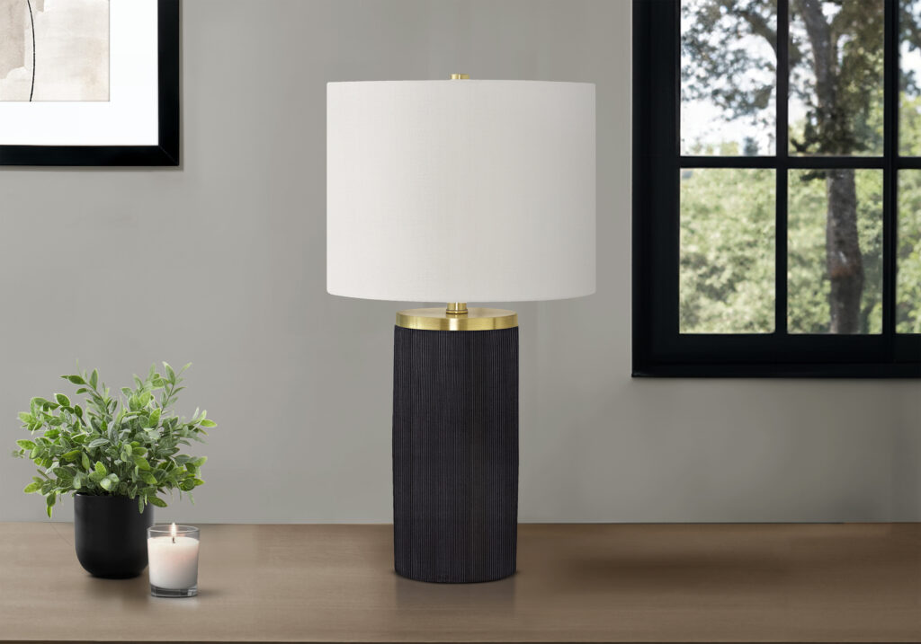 Lighting, 24″H, Table Lamp, Black Concrete, Ivory / Cream Shade, Modern