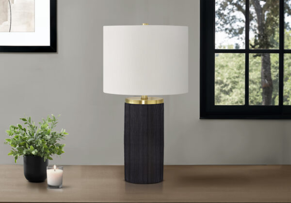Lighting, 24″H, Table Lamp, Black Concrete, Ivory / Cream Shade, Modern