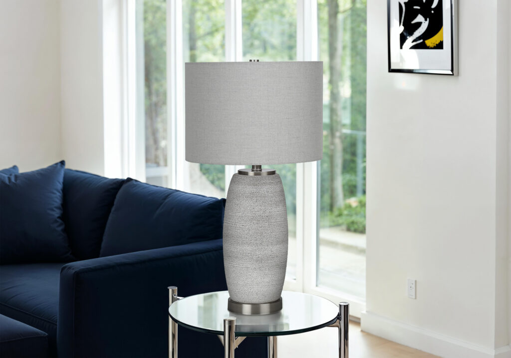 Lighting, 25″H, Table Lamp, Grey Ceramic, Grey Shade, Modern