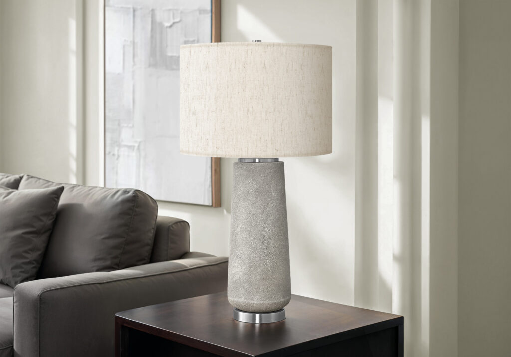 Lighting, 29″H, Table Lamp, Grey Resin, Ivory / Cream Shade, Modern