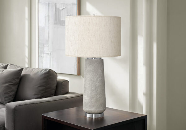 Lighting, 29″H, Table Lamp, Grey Resin, Ivory / Cream Shade, Modern