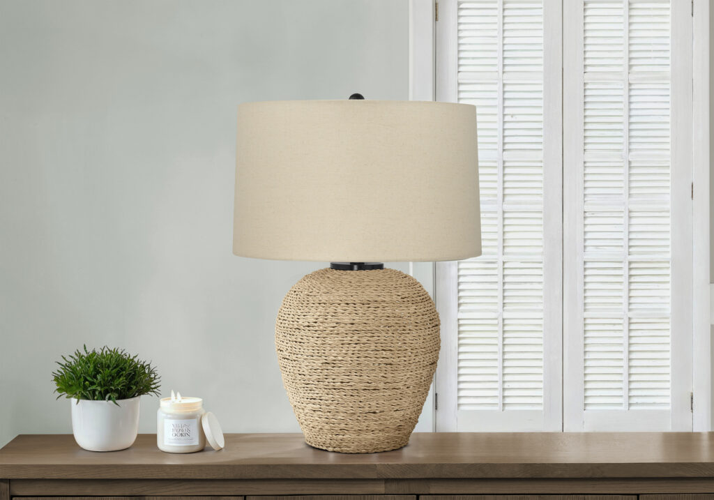 Lighting, 25″H, Table Lamp, Rattan, Beige Shade, Transitional