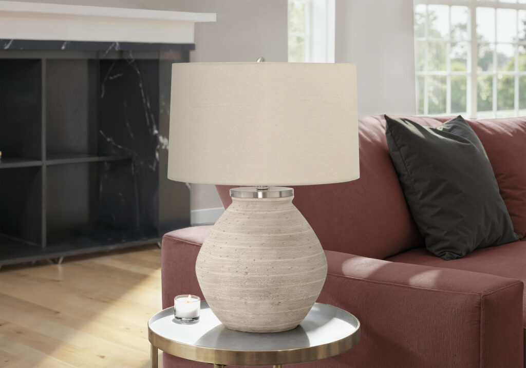 Lighting, 25″H, Table Lamp, Cream Concrete, Beige Shade, Contemporary