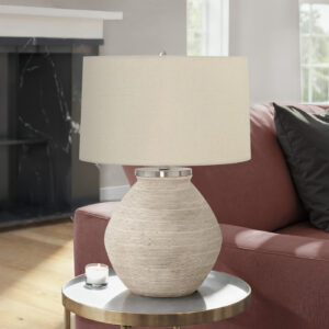 Lighting, 25"H, Table Lamp, Cream Concrete, Beige Shade, Contemporary