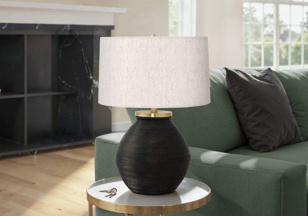 Lighting, 25″H, Table Lamp, Black Concrete, Ivory / Cream Shade, Contemporary