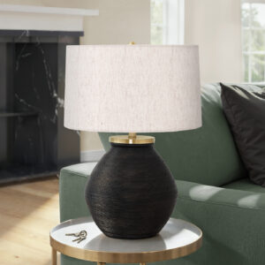 Lighting, 25"H, Table Lamp, Black Concrete, Ivory / Cream Shade, Contemporary