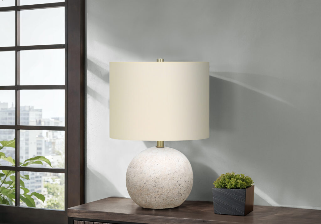 Lighting, 20″H, Table Lamp, Grey Concrete, Ivory / Cream Shade, Contemporary