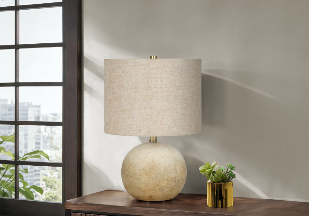 Lighting, 20″H, Table Lamp, Beige Concrete, Beige Shade, Contemporary