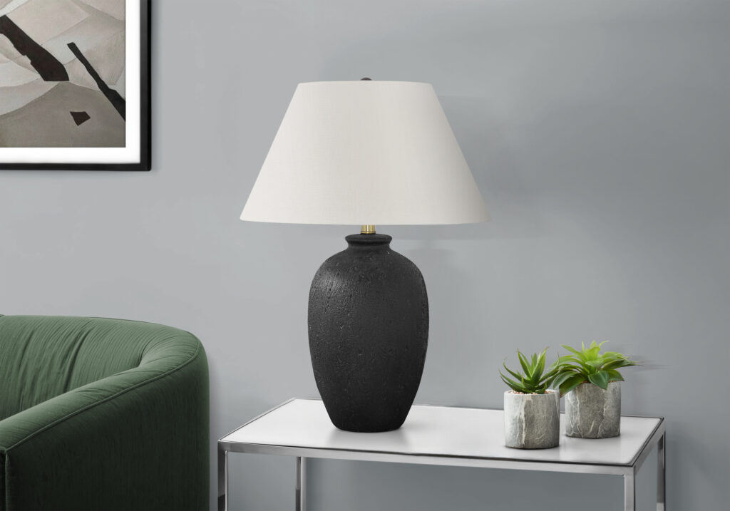 Lighting, 24″H, Table Lamp, Black Ceramic, Ivory / Cream Shade, Modern