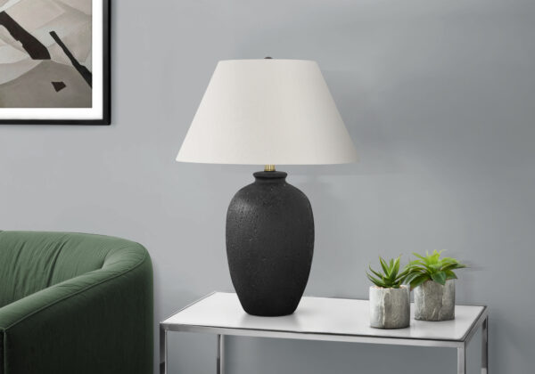 Lighting, 24″H, Table Lamp, Black Ceramic, Ivory / Cream Shade, Modern