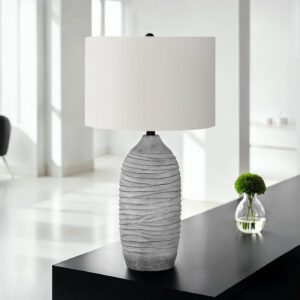 Lighting, 27"H, Table Lamp, Grey Resin, Ivory / Cream Shade, Modern