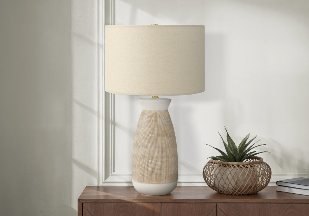 Lighting, 27″H, Table Lamp, Cream Ceramic, Beige Shade, Contemporary