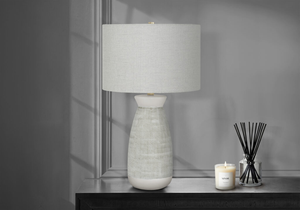Lighting, 27″H, Table Lamp, Grey Ceramic, Grey Shade, Contemporary