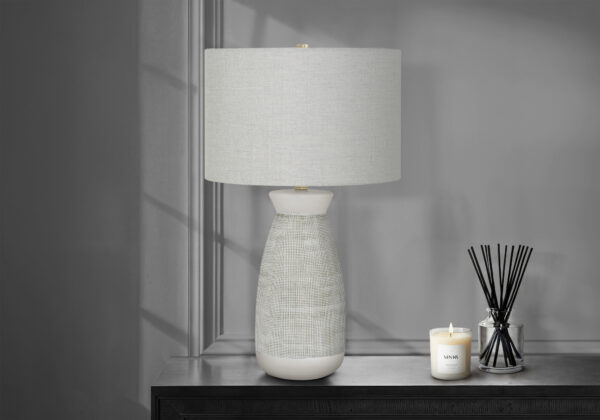 Lighting, 27″H, Table Lamp, Grey Ceramic, Grey Shade, Contemporary