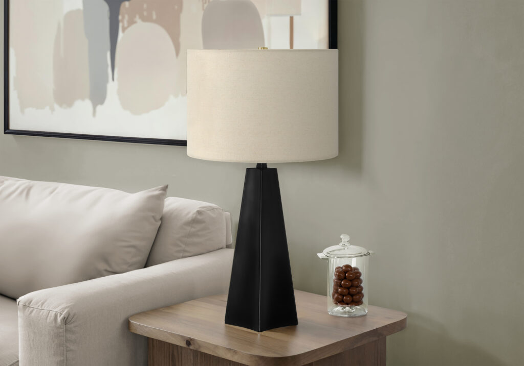 Lighting, 27″H, Table Lamp, Black Resin, Beige Shade, Modern