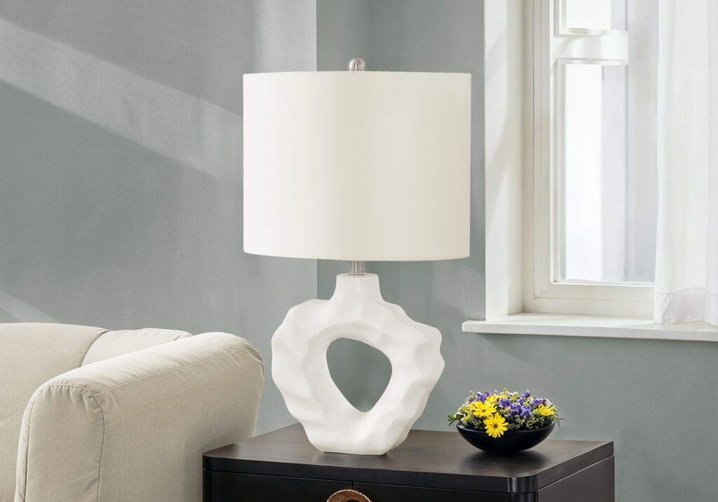 Lighting, 25″H, Table Lamp, Cream Resin, Ivory / Cream Shade, Modern