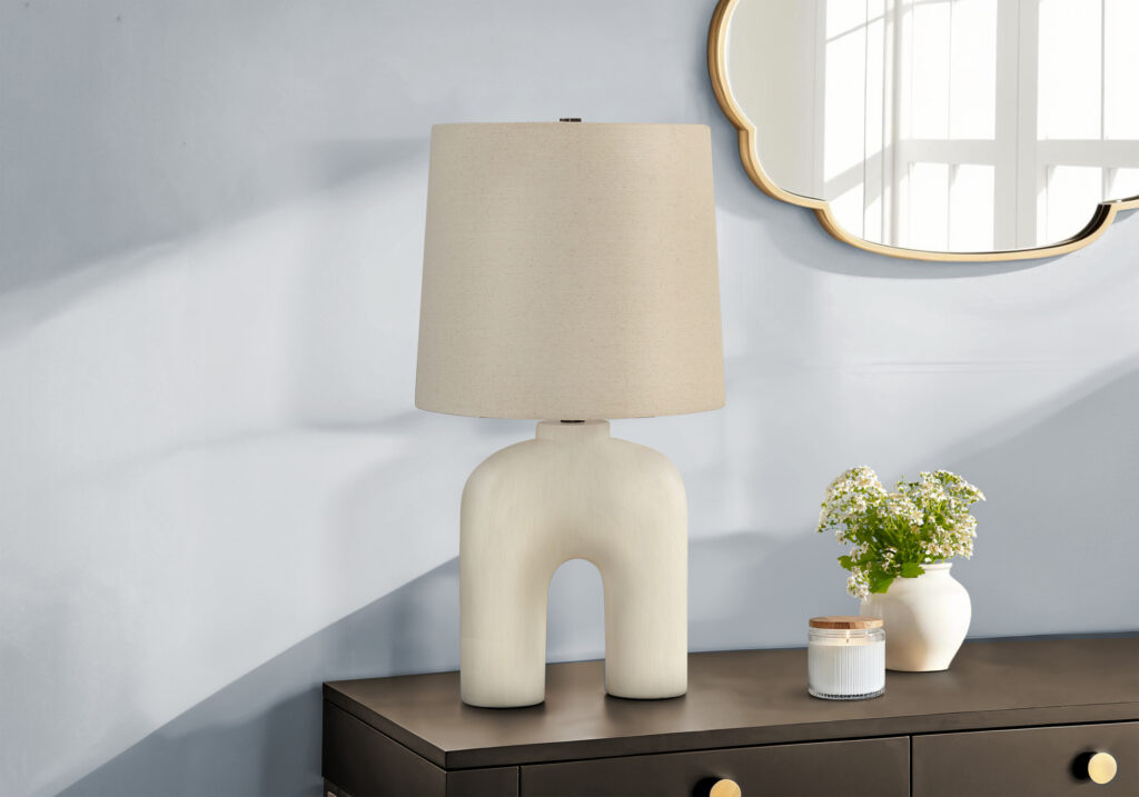 Lighting, 25″H, Table Lamp, Cream Resin, Beige Shade, Modern