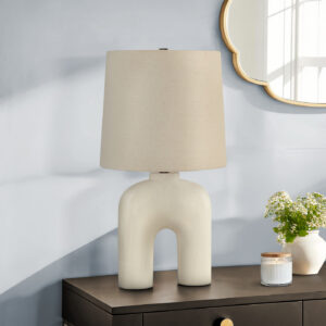 Lighting, 25"H, Table Lamp, Cream Resin, Beige Shade, Modern