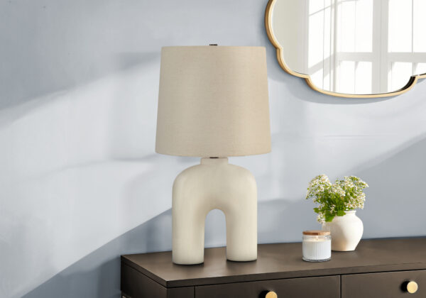 Lighting, 25″H, Table Lamp, Cream Resin, Beige Shade, Modern