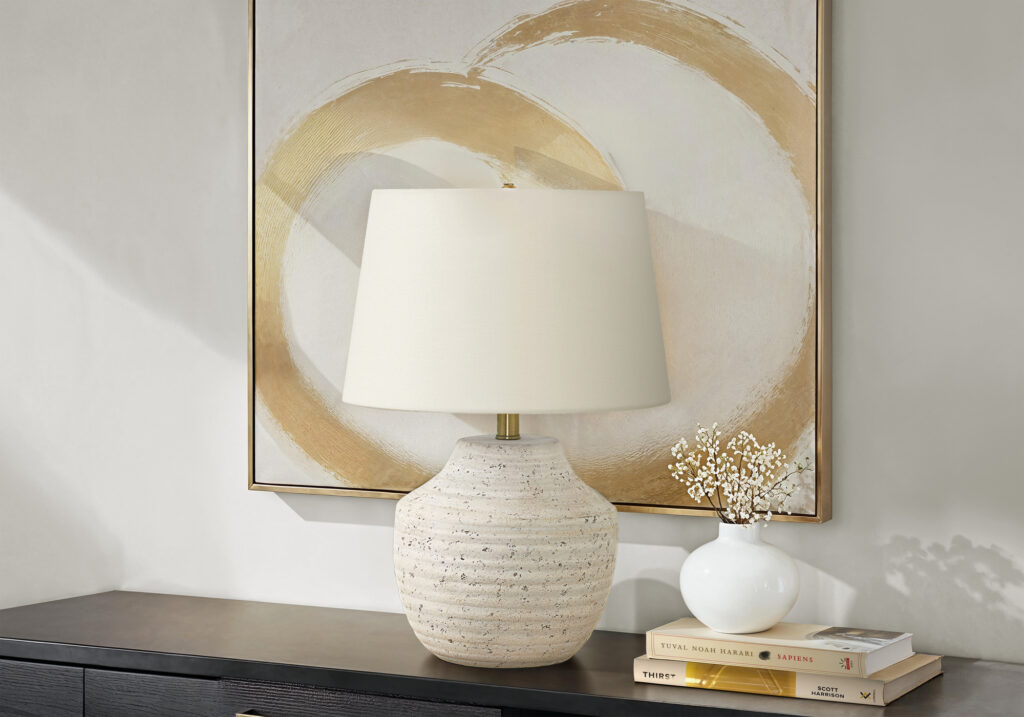 Lighting, 20″H, Table Lamp, Cream Concrete, Ivory / Cream Shade, Modern