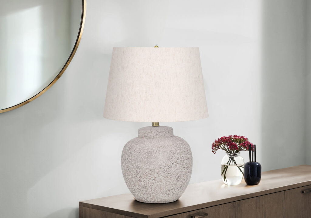 Lighting, 22″H, Table Lamp, Cream Concrete, Ivory / Cream Shade, Modern