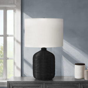 Lighting, 23"H, Table Lamp, Black Rattan, Ivory / Cream Shade, Modern