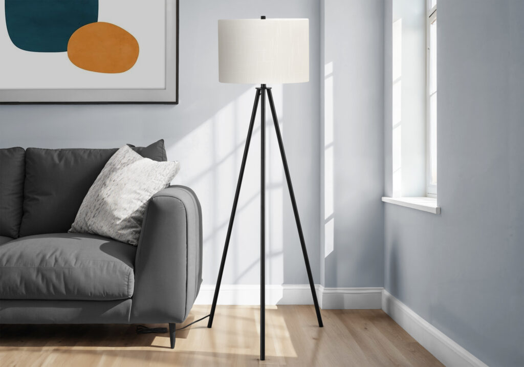 Lighting, 63″H, Floor Lamp, Black Metal, Ivory / Cream Shade, Contemporary