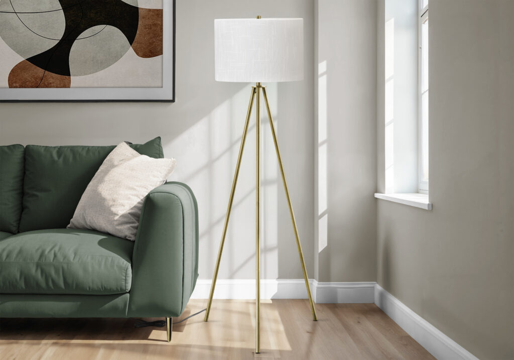 Lighting, 63″H, Floor Lamp, Brass Metal, Ivory / Cream Shade, Contemporary