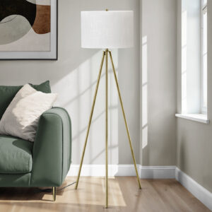 Lighting, 63"H, Floor Lamp, Brass Metal, Ivory / Cream Shade, Contemporary