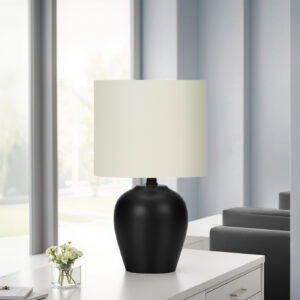 Lighting, 17"H, Table Lamp, Black Ceramic, Ivory / Cream Shade, Transitional