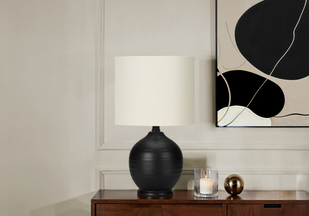 Lighting, 17″H, Table Lamp, Black Ceramic, Ivory / Cream Shade, Transitional