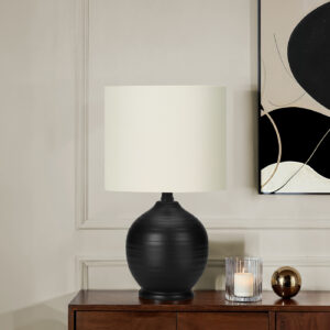 Lighting, 17"H, Table Lamp, Black Ceramic, Ivory / Cream Shade, Transitional