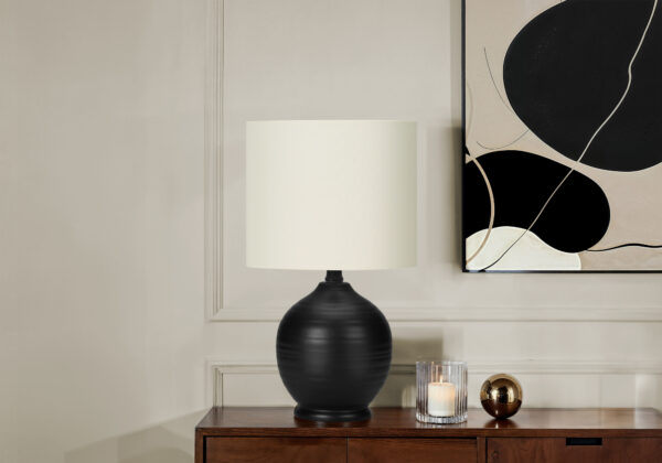 Lighting, 17″H, Table Lamp, Black Ceramic, Ivory / Cream Shade, Transitional