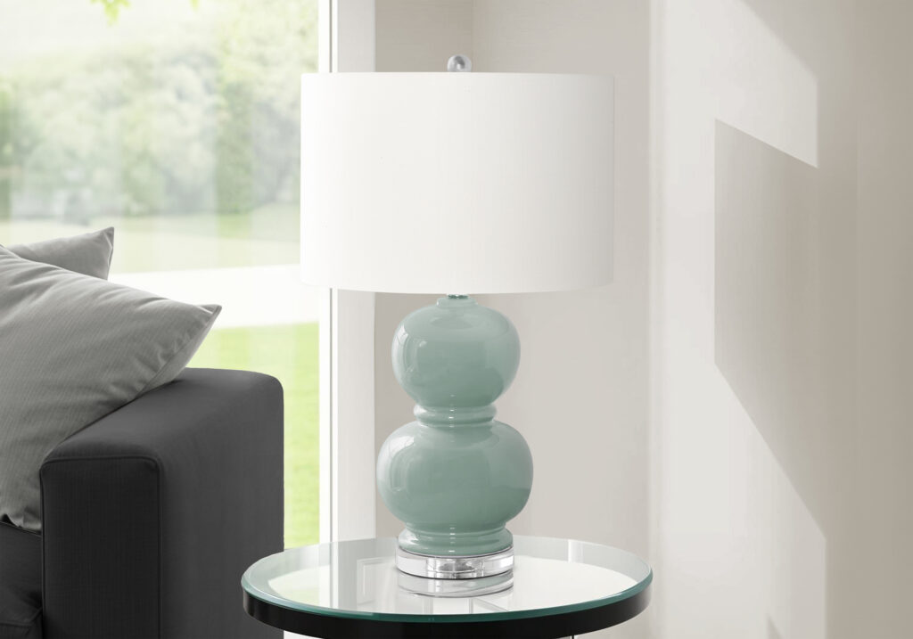 Lighting, 25″H, Table Lamp, Blue Ceramic, Ivory / Cream Shade, Contemporary, Modern