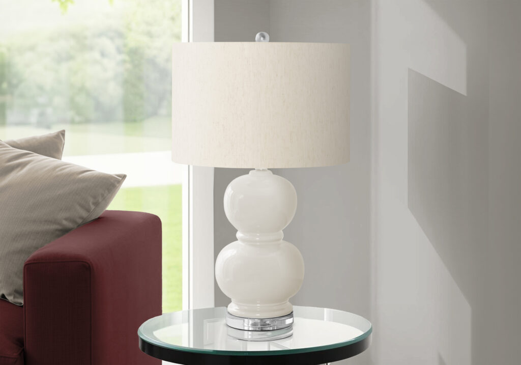 Lighting, 25″H, Table Lamp, Cream Ceramic, Ivory / Cream Shade, Contemporary, Modern