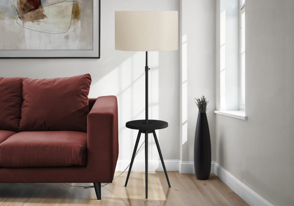 Lighting, Floor Lamp, 63″H, Black Metal, Ivory / Cream Shade, Contemporary