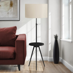 Lighting, Floor Lamp, 63"H, Black Metal, Ivory / Cream Shade, Contemporary